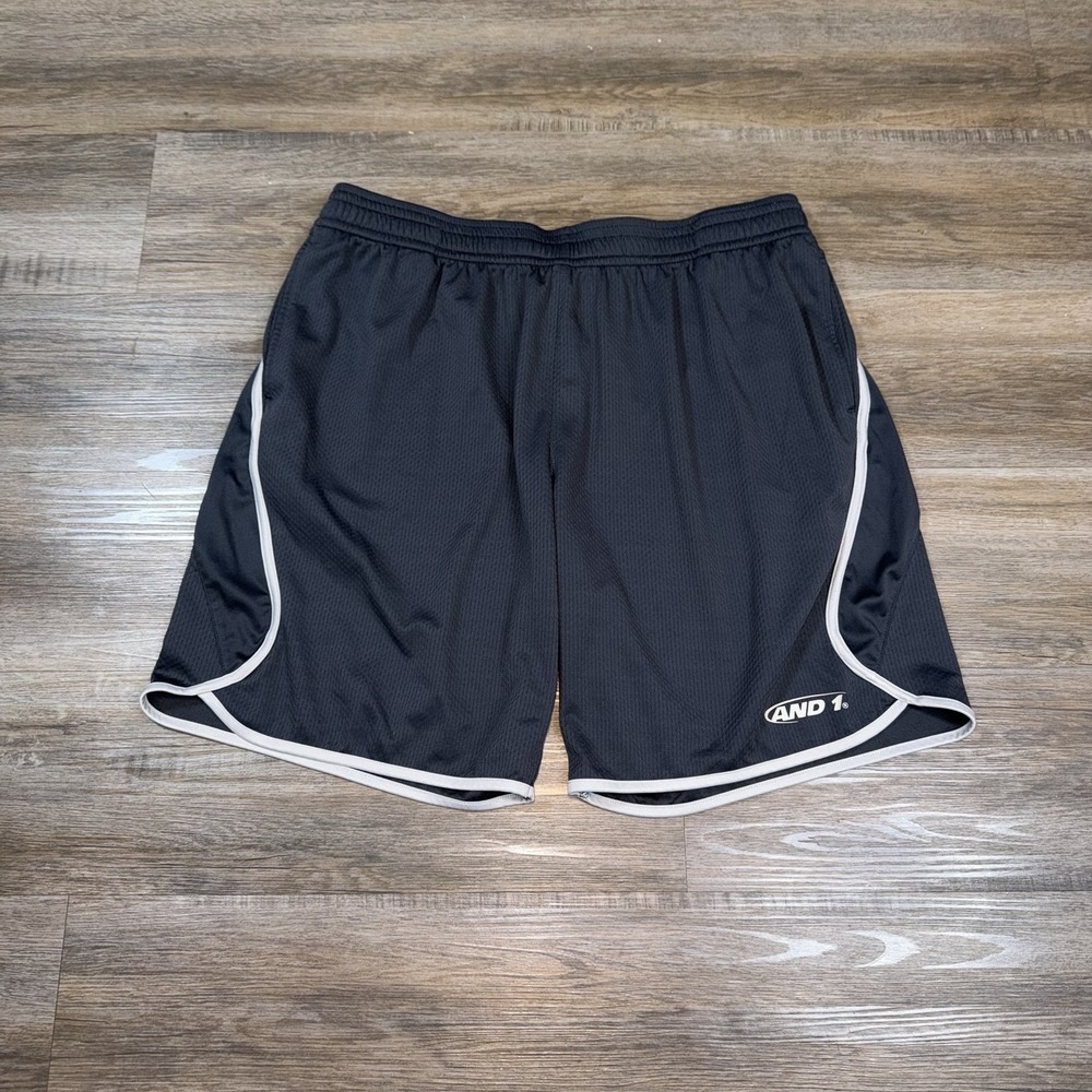 AND1 Drop Needle Athletic Shorts Mens XL Black Breathable Mesh Design Drawstring